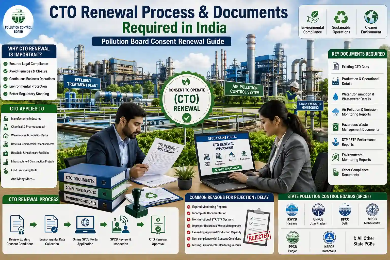 Pollution Control Board CTO renewal process with compliance requirements, hazardous waste records, monitoring reports and consent conditions