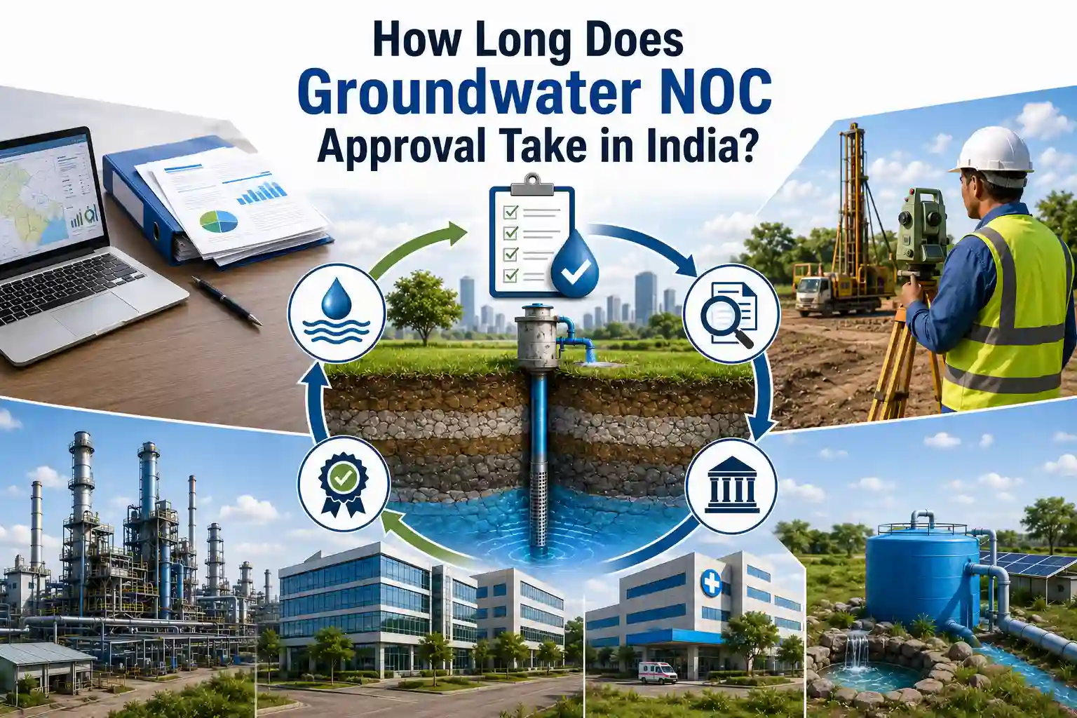 Industrial groundwater permission and CGWA NOC approval process illustration in India
