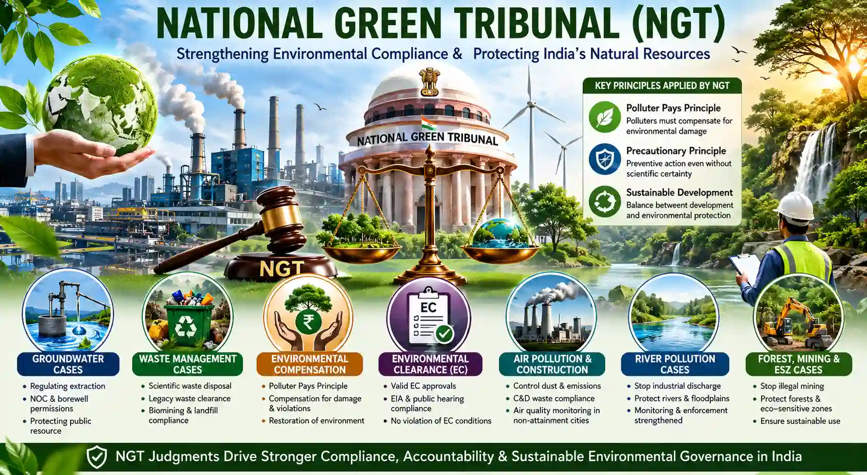 Major NGT judgments impacting industries in India covering groundwater, pollution control, waste management, EC violations, mining, and compliance.