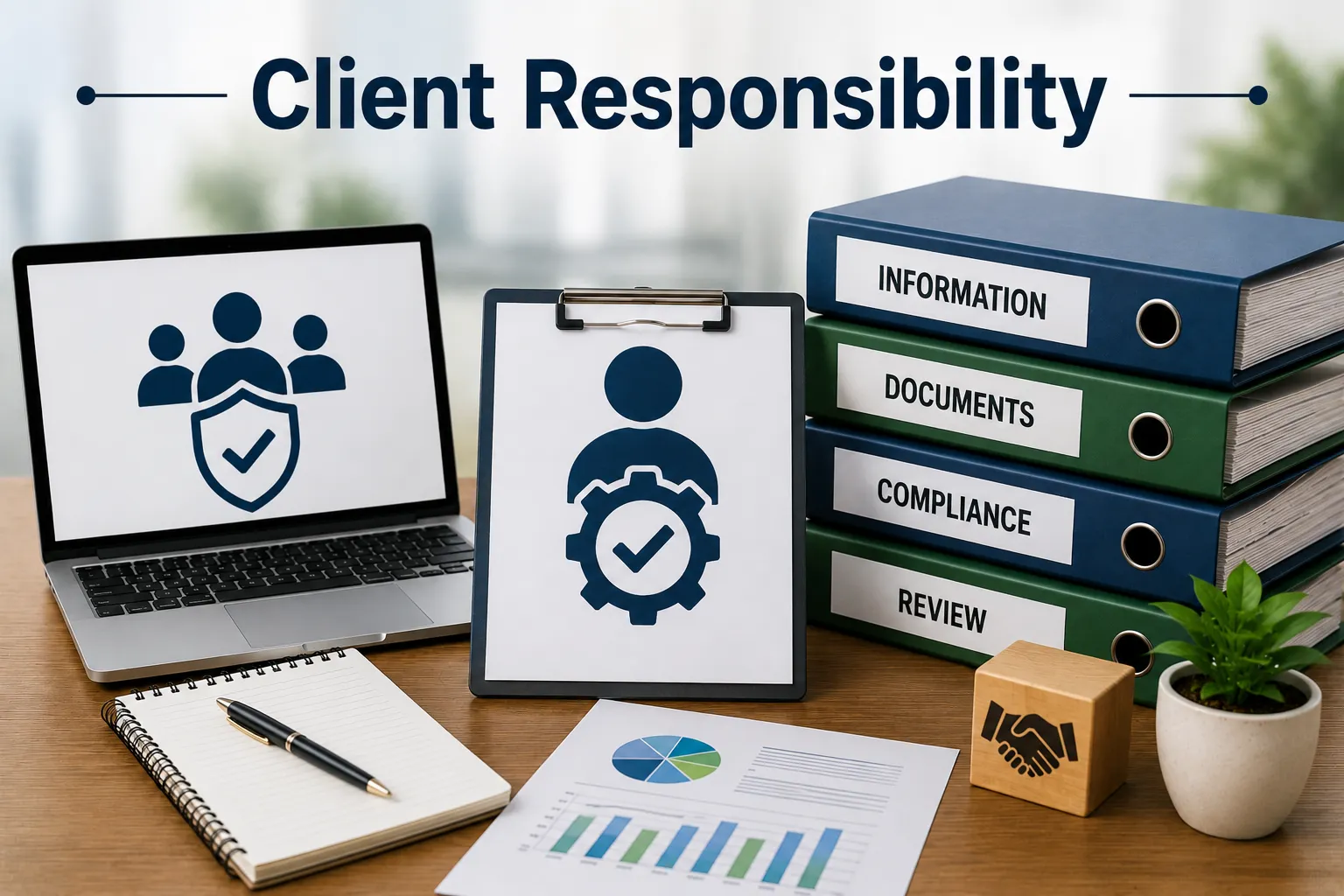 Client responsibilities disclaimer banner for environmental consultancy showing document verification, regulatory compliance, legal obligations, and environmental approval process concept.