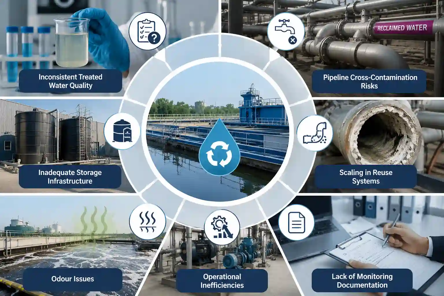 Water reuse compliance challenges with storage, pipelines, and operational efficiency.